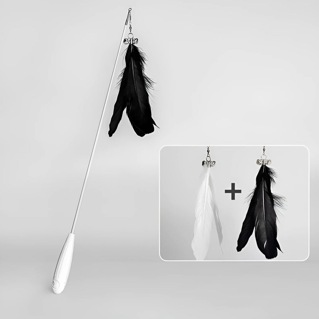 Telescopic cat fishing rod toy with feather teaser and bell, extended to 80cm