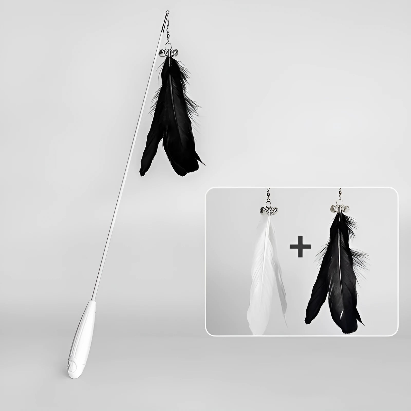 Telescopic cat fishing rod toy with feather teaser and bell, extended to 80cm