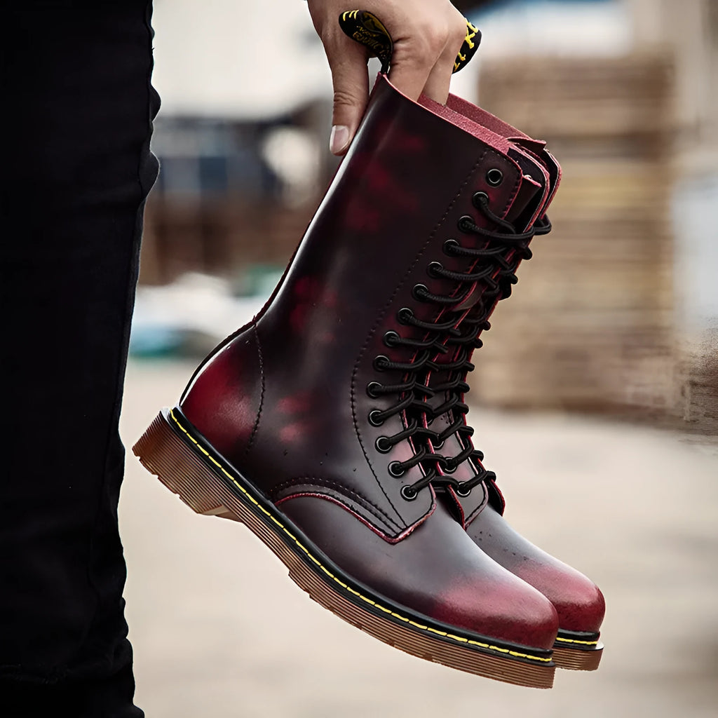 Men's black leather cotton lace-up shoes with high cylinder socks and round toe