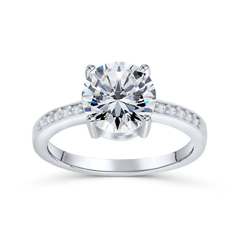 925 sterling silver engagement ring with 7.5mm main stone and small stones on white background