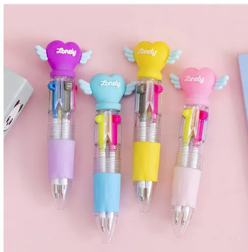Cartoon Cute Object four-colour press ballpoint pen with random design showing 0.7mm tip.