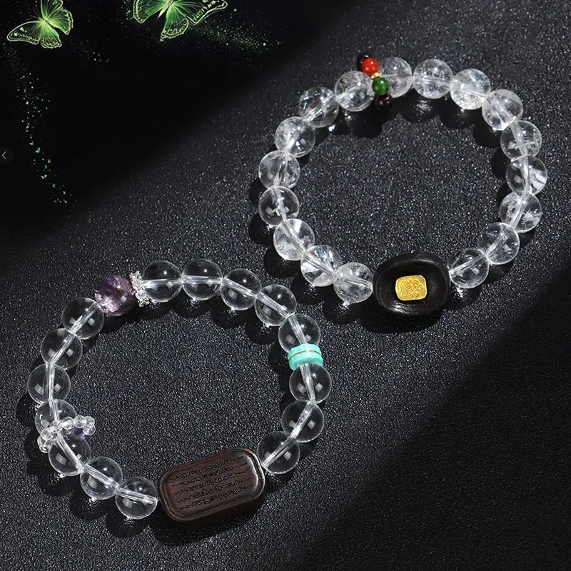 Natural white crystal ebony five-warp bracelet with manual craftsmanship