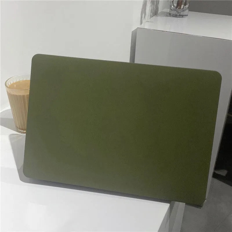Army green quicksand hard plastic MacBook protective shell for Apple MacBook Pro and Air models.