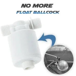 White automatic float valve with three thread sizes for purified water systems