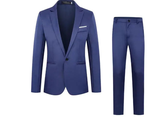 Men's loose fit acetate fibre wedding tuxedo jacket shown in multiple colours including black, blue, and wine red.