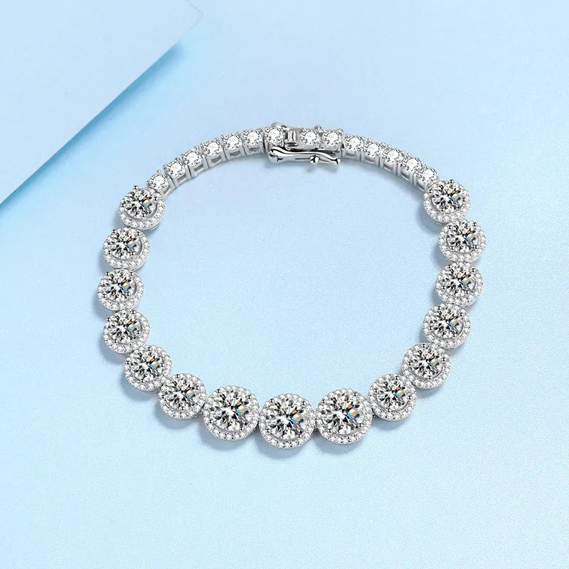 925 sterling silver full inlaid moissanite women's starry sky wave bracelet on white background