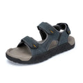 Men's breathable beach sandals with Velcro fastening, first layer cowhide upper, available in dark brown, dark gray, and khaki