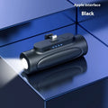 Creative Glare Power Bank with LED flashlight, shown in black and pink, displaying its compact size and charging ports.