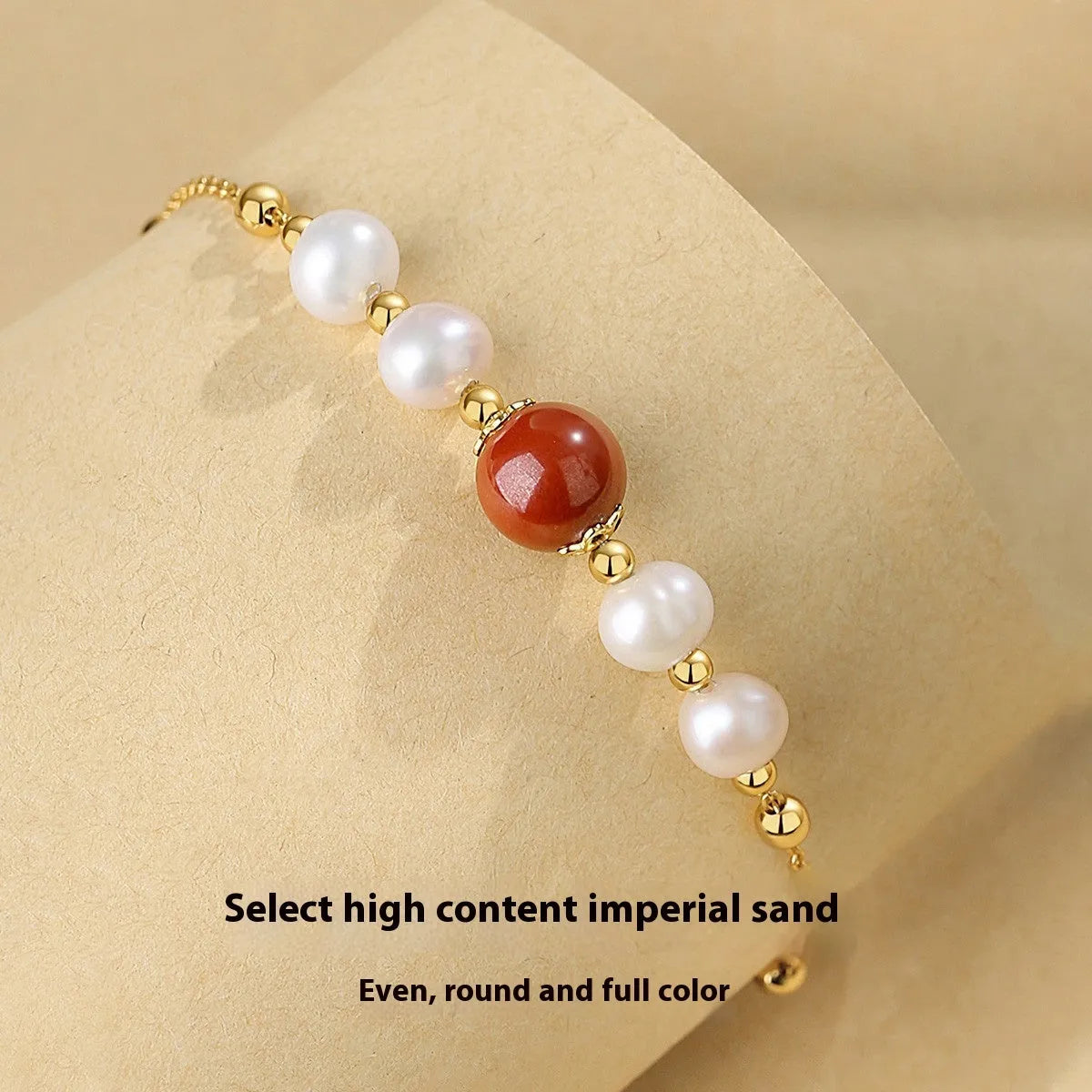 Yellow retro style 925 silver bracelet with red bean pearl cinnabar design for women