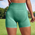 Women's high-waisted seamless sport shorts in a solid colour, shown in a fitness setting.
