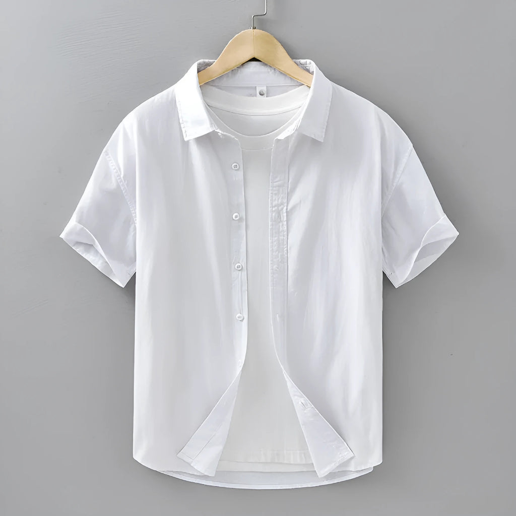 Men's loose fit cotton short-sleeved shirt in cardigan style available in four colours