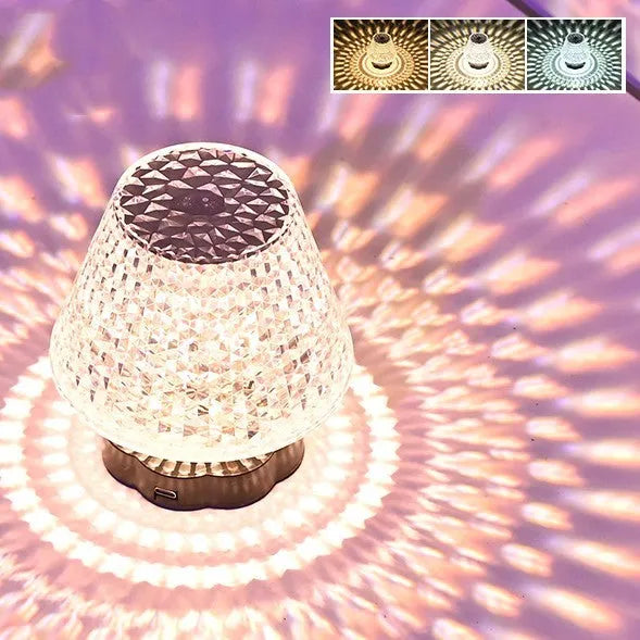 Diamond crystal table lamp with touch sensor base and USB charging