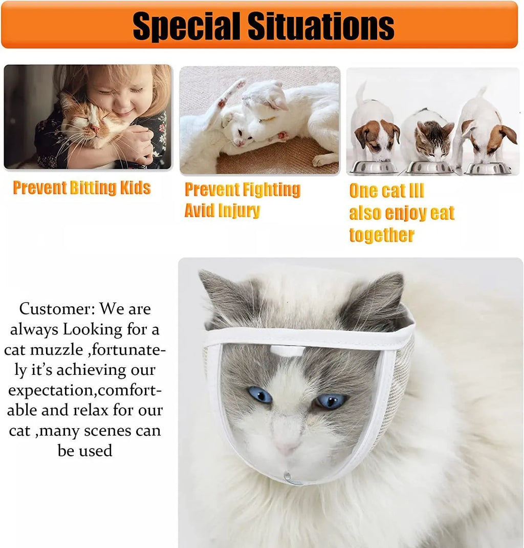 Clear transparent PVC cat muzzle with cotton lining and central breathing hole