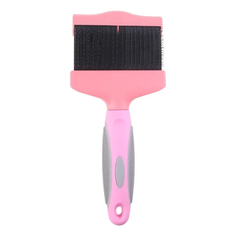 Double-sided pet brush with stainless steel pins and blue ABS handle for dog and cat grooming