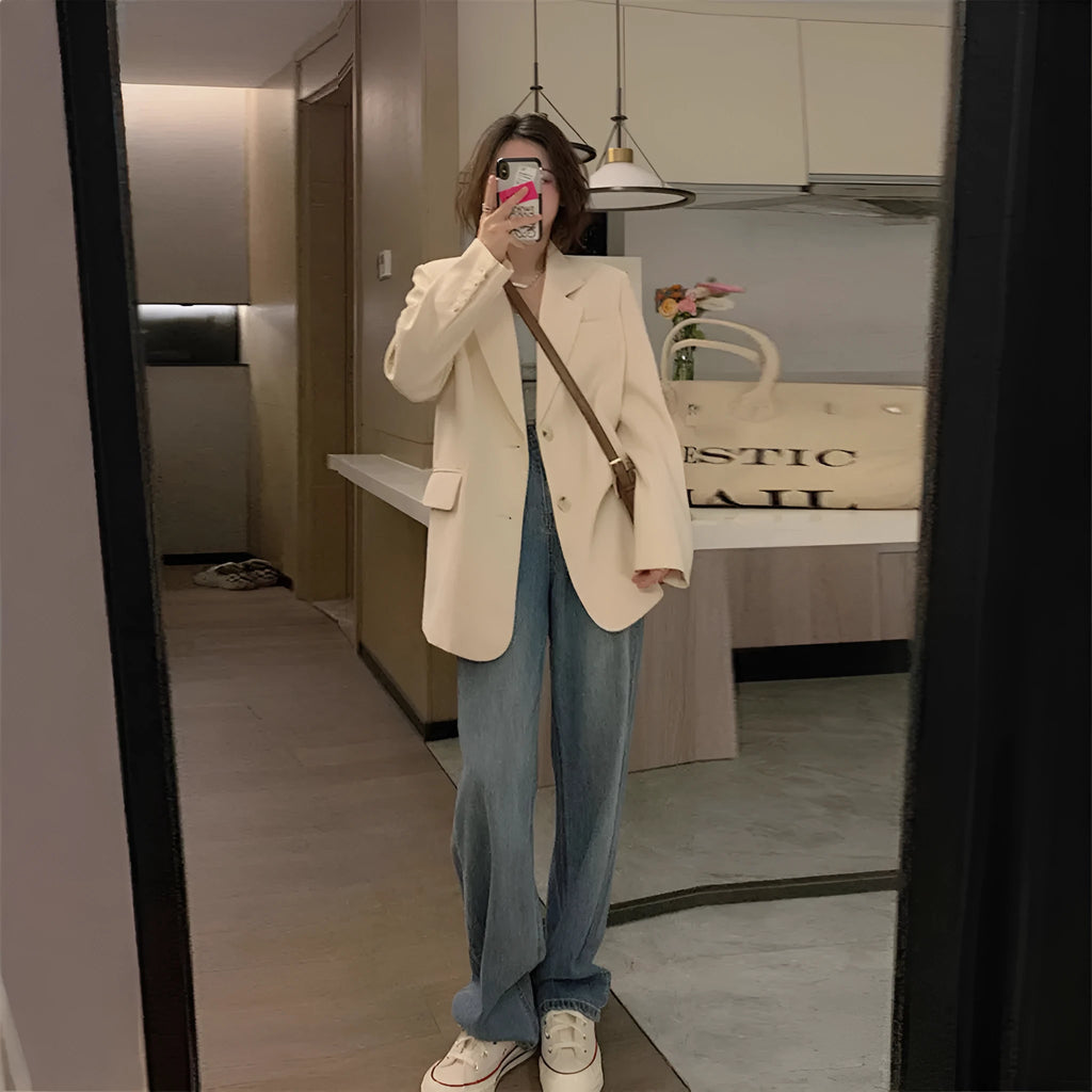 Korean-style solid-colour women's suit jacket with long sleeves and pockets