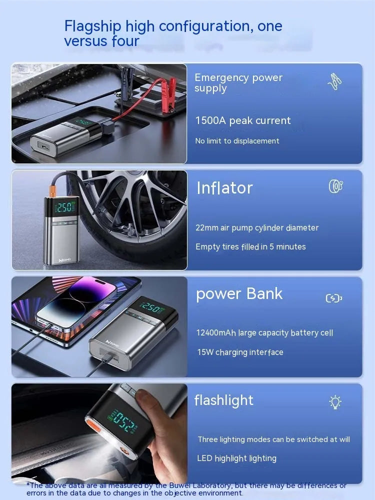 12400mAh capacity car jump starter power bank with aluminium alloy shell in EVA storage case