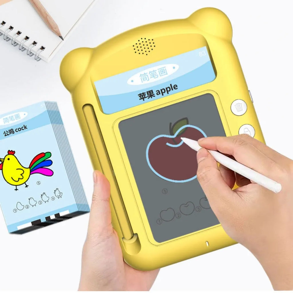 Yellow bilingual early education learning machine with educational cards for letter and hanzi learning