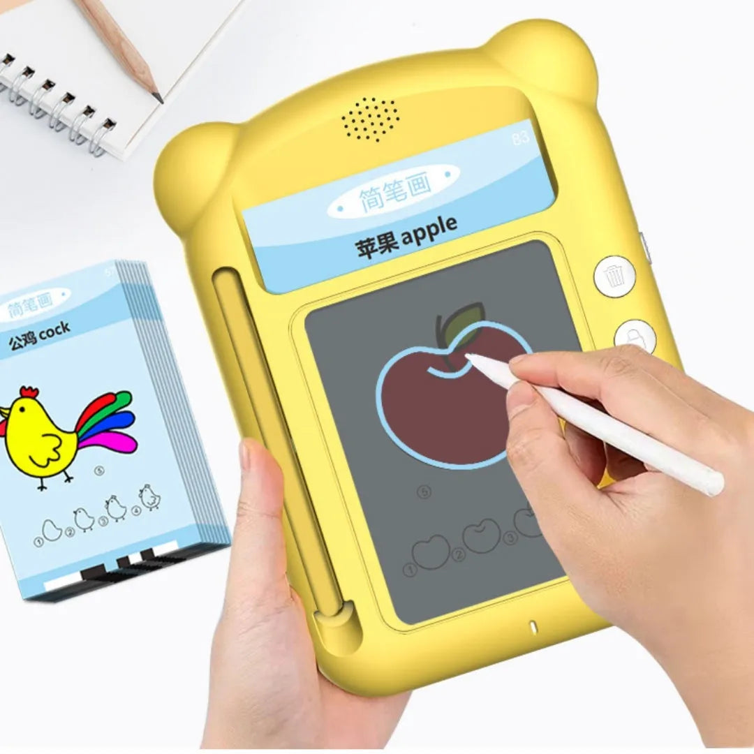 Yellow bilingual early education learning machine with educational cards for letter and hanzi learning