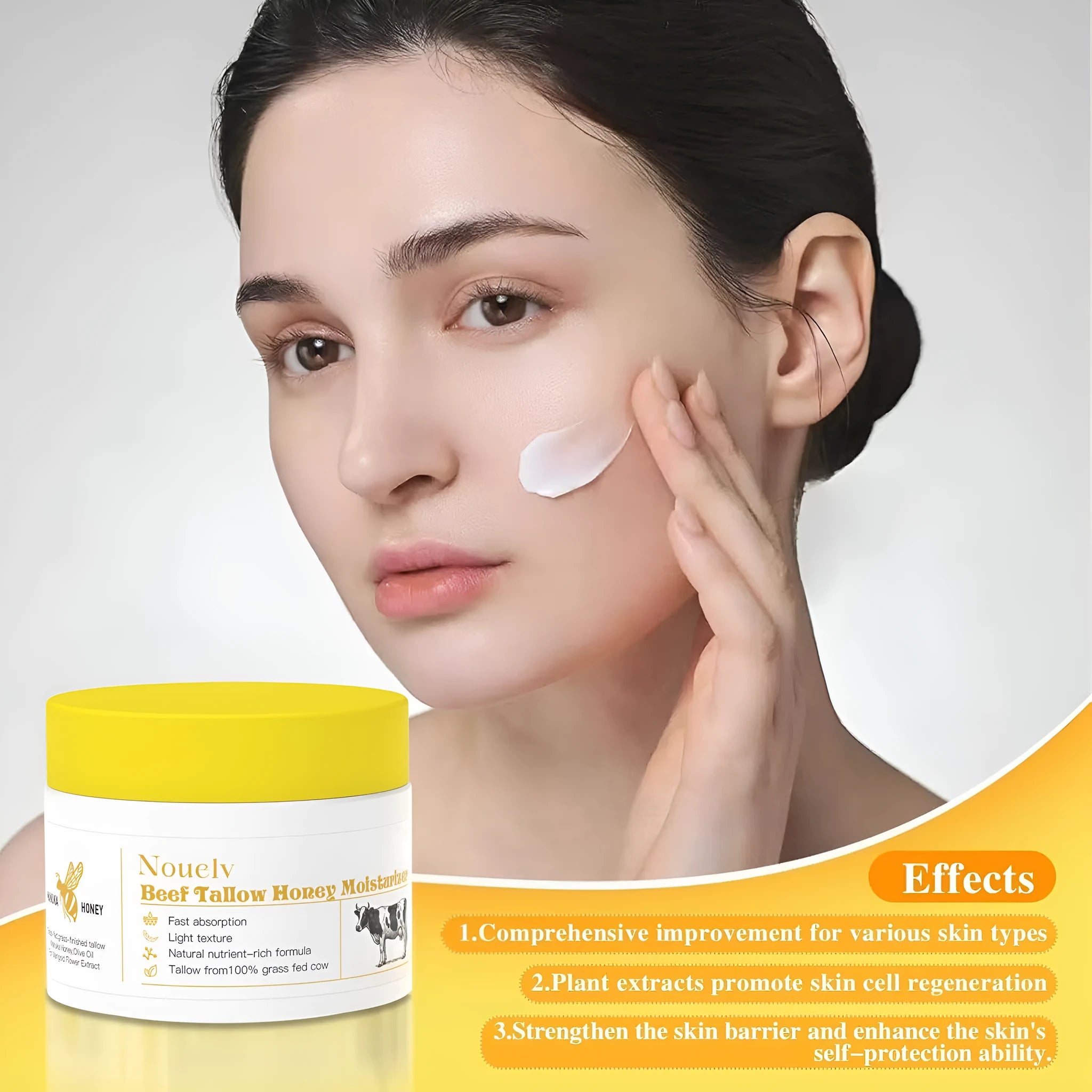 50g container of honey and tallow moisturising cream for dry and combination skin