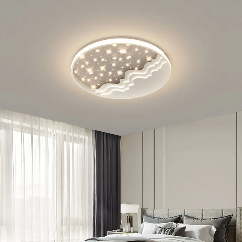 Moon ceiling light in 40cm, 50cm, or 60cm size, wrought iron and acrylic, white light or nonpolar, simple modern bedroom fixture.