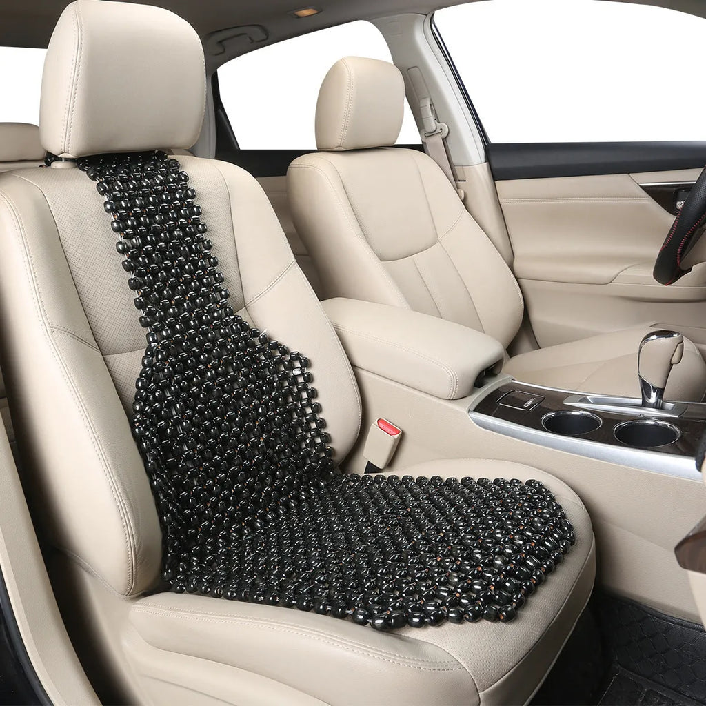 Breathable mesh car seat cushion for summer ventilation in beige colour on vehicle seat