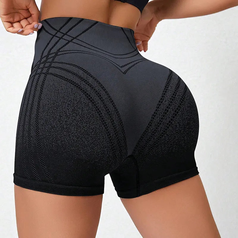 Women's high waisted gradient fitness shorts in brown and black colours for yoga and running