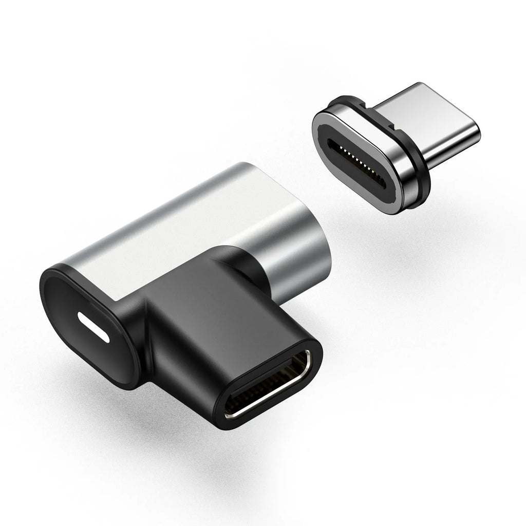 PD100W Type-C elbow adapter with magnetic head, aluminium alloy housing, for fast charging mobile phones and tablets