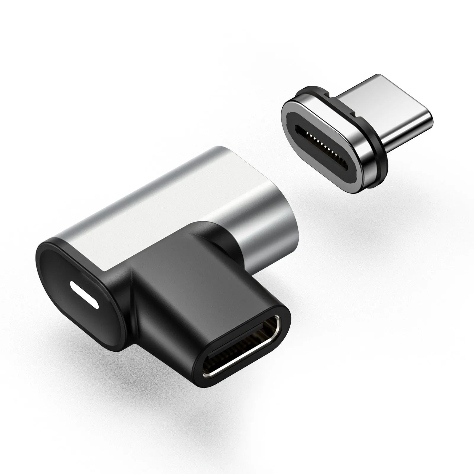 PD100W Type-C elbow adapter with magnetic head, aluminium alloy housing, for fast charging mobile phones and tablets