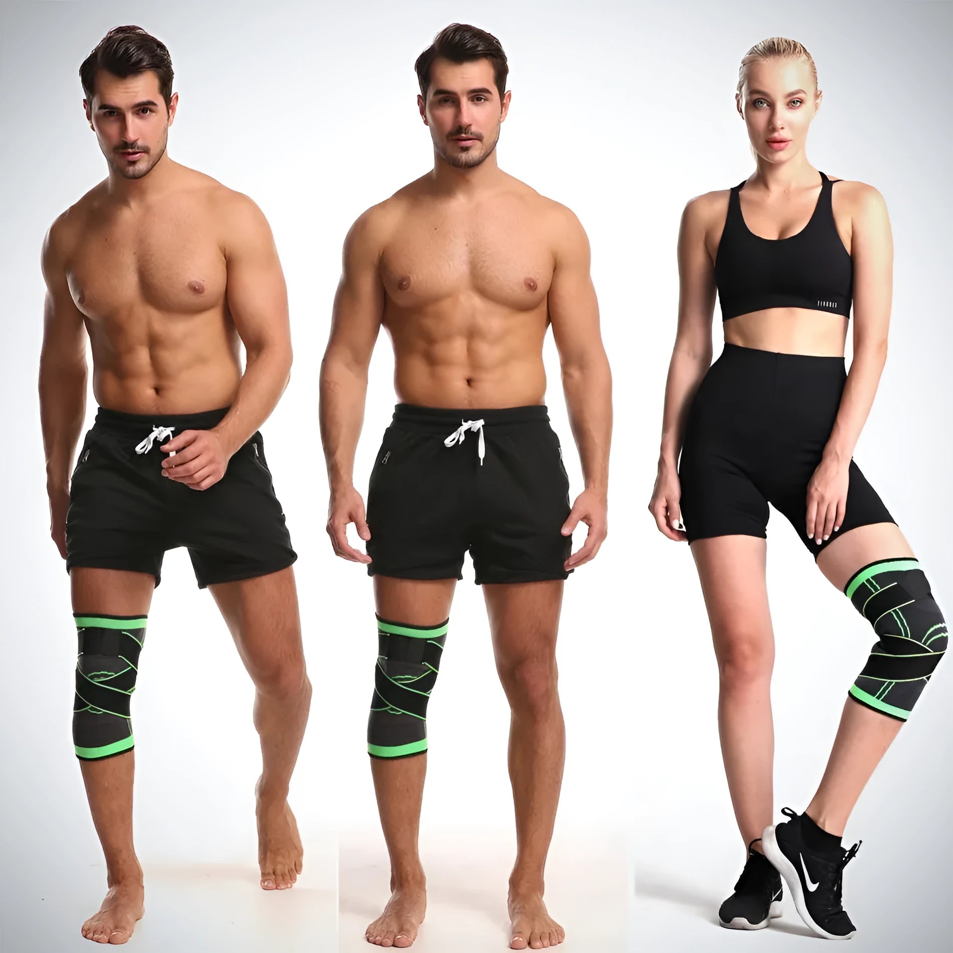 Non-slip sports knee pads in various colours for fitness, running, and basketball protection.