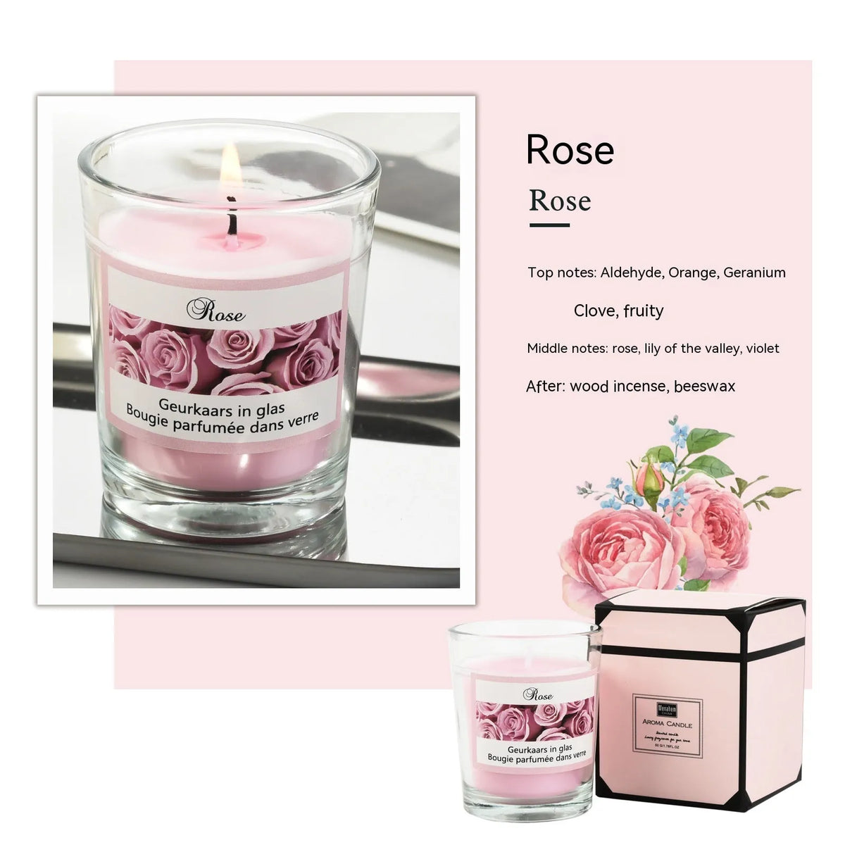 Handmade plant wax soy wax aromatherapy candle in a 5x6cm glass cup, boxed in pink or white