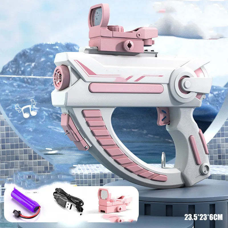 Blue automatic electric water gun toy with USB charging port