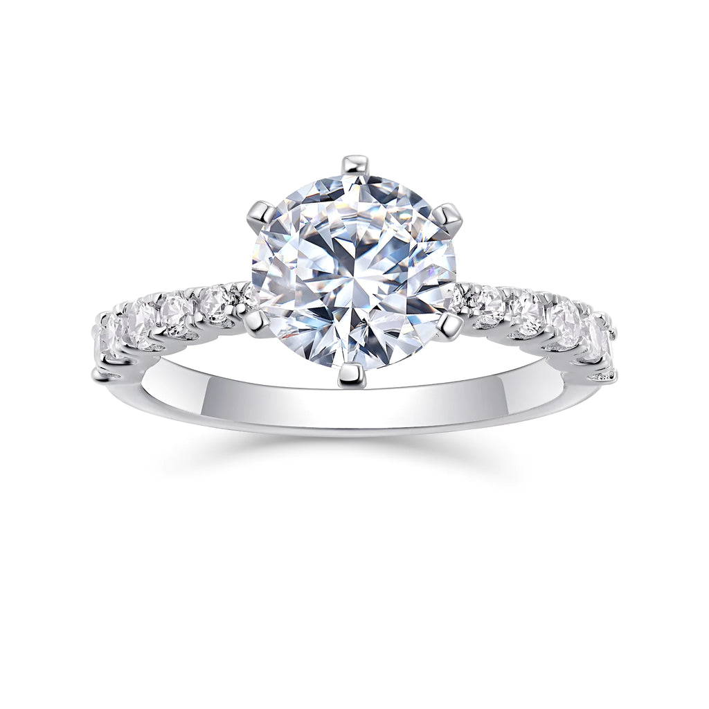 Goddess's Blessing wedding ring set with 2-carat moissanite stone in platinum-plated S925 silver band, gift box packaging