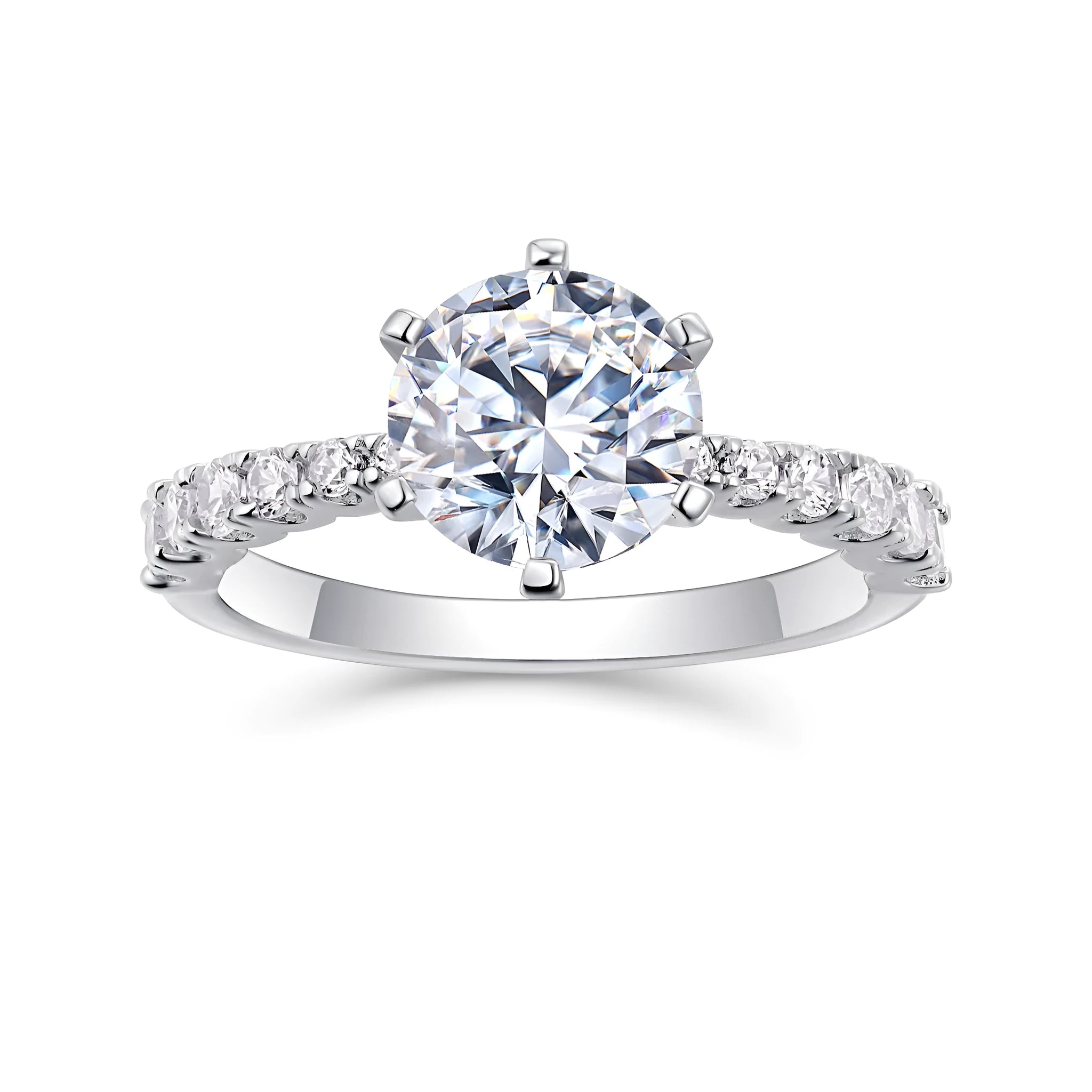 Goddess's Blessing wedding ring set with 2-carat moissanite stone in platinum-plated S925 silver band, gift box packaging