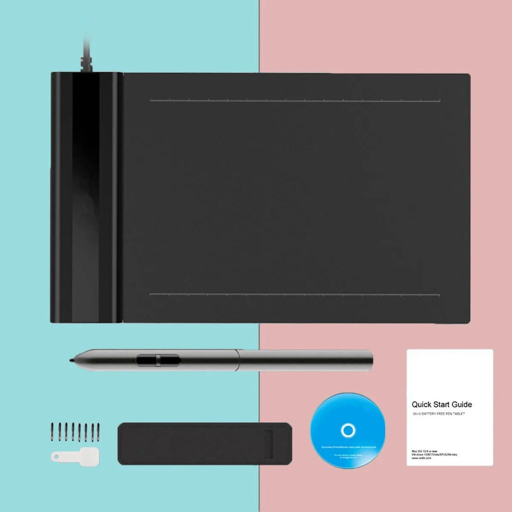 Black S640 graphics drawing tablet with 6x4 inch active area and battery-free P06 passive pen