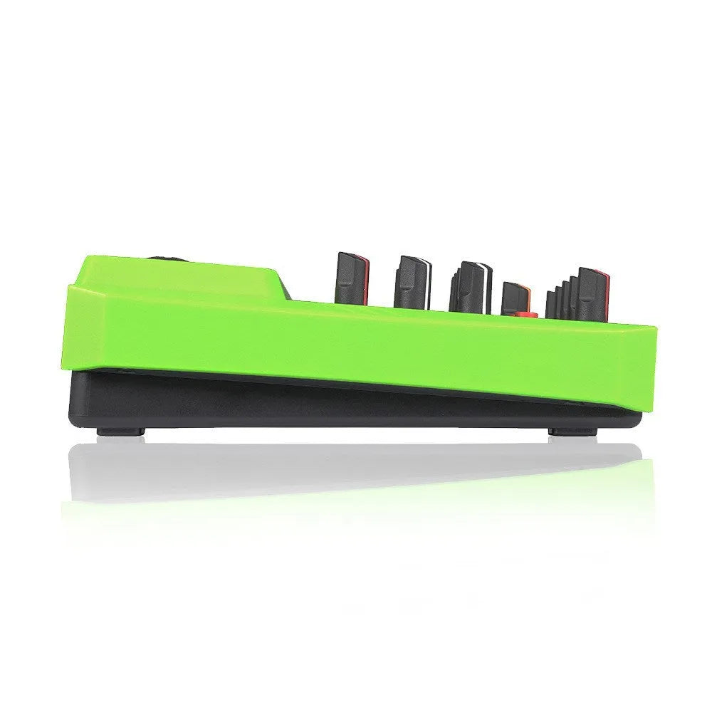 Reverb audio processor with USB interface, 20W power output, included mixer and accessories in green, red or yellow colour options