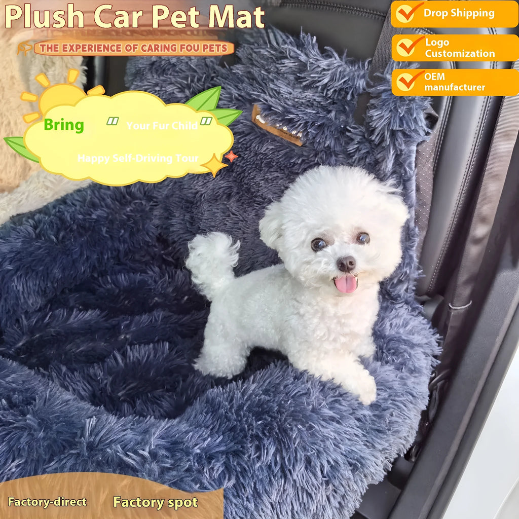 Dark grey thick thermal cloth pet mat placed on a car seat for dog or cat travel protection.