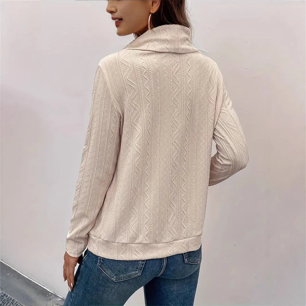 Apricot hooded pullover sweater with drawstring and long sleeves