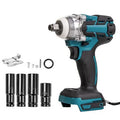 Dual use brushless electric impact wrench orange colour with lithium battery and driver head sj1000 on grey background