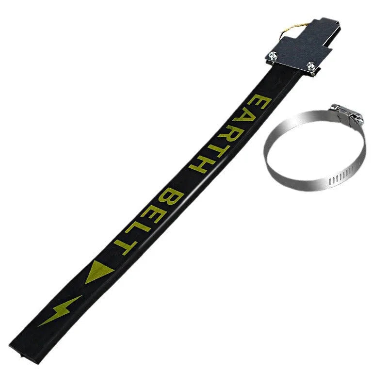 Black car electrostatic grounding belt with 370mm rubber-coated copper chain for static discharge.
