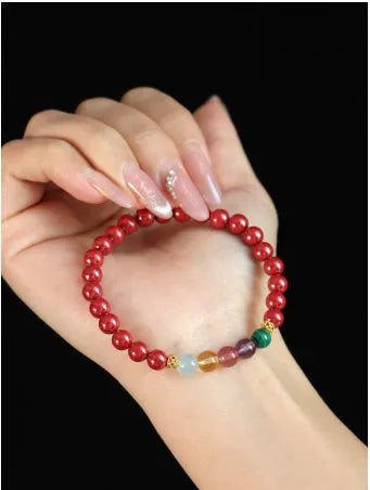 Purple gold sand crystal string bracelet with hand-strung beads in couple style design
