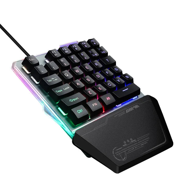 Black Robotic G40 one-handed mechanical keyboard with RGB backlit keys on a desk