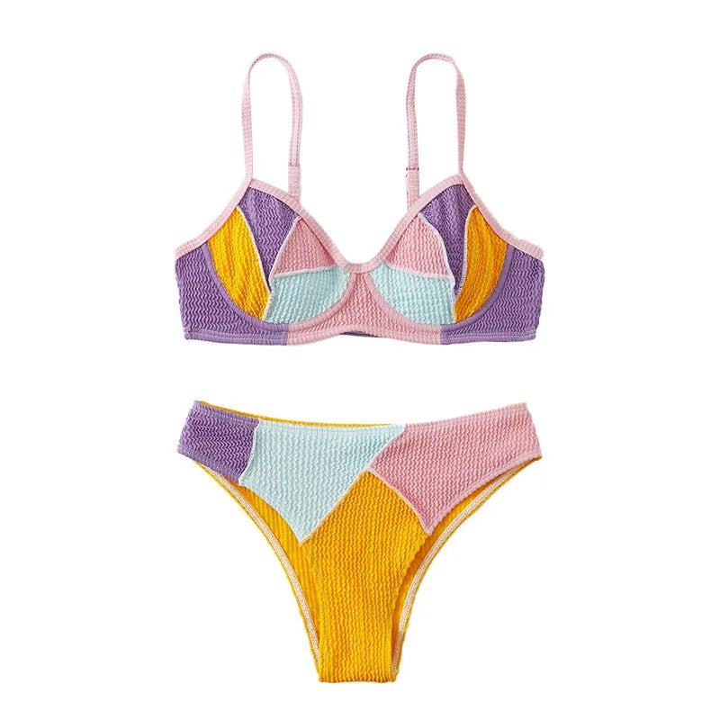 Ladies steel bracket push up bikini set with sleeveless top and matching shorts in colour matching design