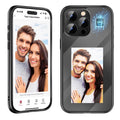 Black and Purple iPhone 15 Pro Max flip case with a customisable NFC ink screen on the front.