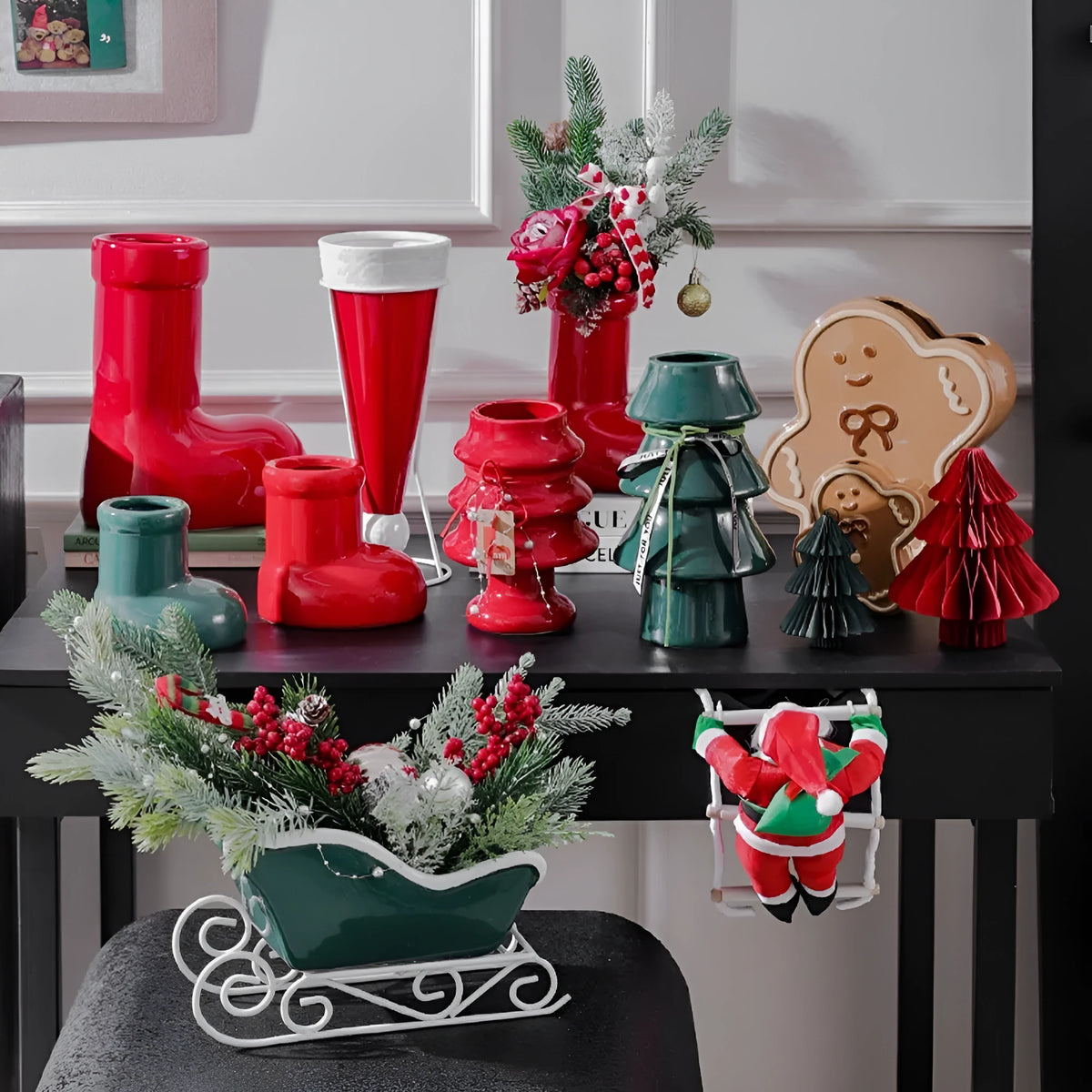 Hand-painted glazed ceramic gingerbread man vase with modern simplicity Christmas decor