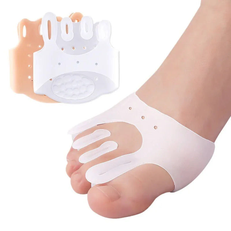 Pair of SEBS hallux valgus toe separators and hand massager pads in white or skin colour, average size