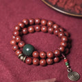Handcrafted bodhi seed double circle bracelet for women with retro design in natural beige