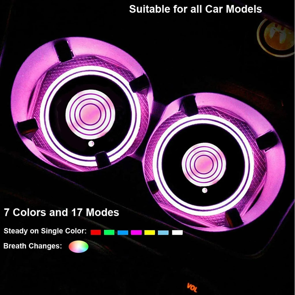Pair of USB charging car cup holder water bottom mat coaster lights with acrylic build and smart sensor for GM models