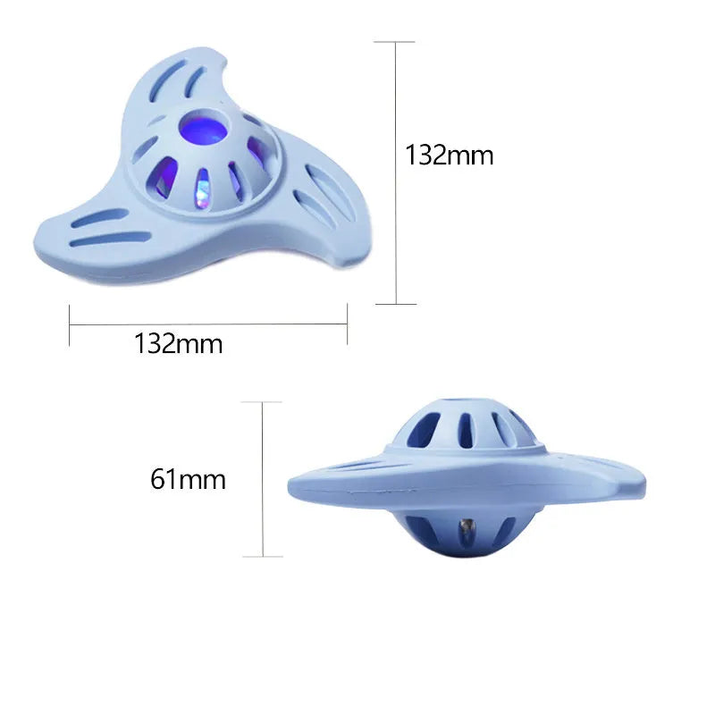Blue boomerang-shaped molar dog chew toy for medium and large breed dogs on a plain background