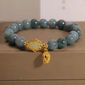 Women's natural stone bracelet with blue gourd lotus pendant and electroplated floral design