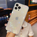 Transparent silicone iPhone case with a laser-etched colourful love pattern.